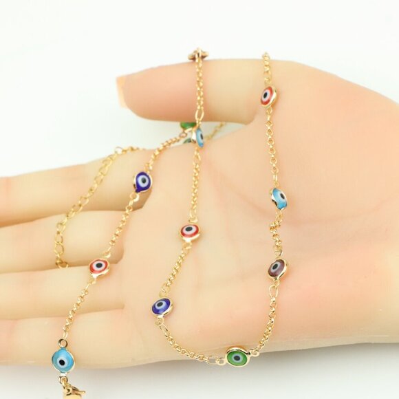 Rose Gold Evil Eye Necklace with Multicolor Enamel Beads, XPNL0390 - Picture 5 of 9